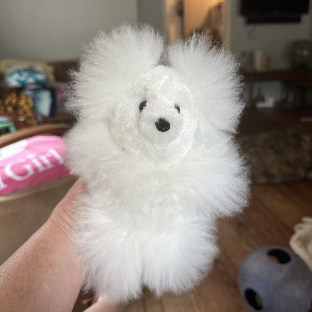 White Alpaca Fur Stuffed Animal Plush Teddy Bear Soft Toy 12” - CLEAN